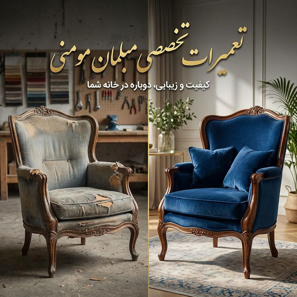لوگوی تولید سفارشی و تعمیرات تخصصی مبلمان مومنی