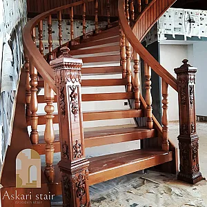 پله و نرده چوبی عسکری